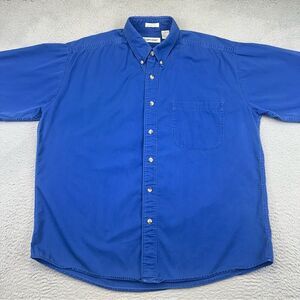 Steeple‎ Chase Button Up Shirt Mens Large Blue Cotton Short Sleeve Heavyweight